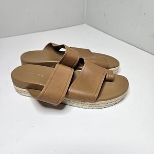 Vince Floyd Leather Sandals Tan Thong Platform Straw Accents Women's 8
